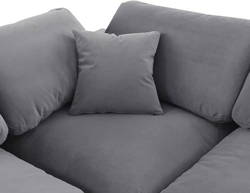 Meridian Furniture 189Grey-Sec4A Comfy Collection Modern | Contemporary Upholstered Modular Sectional, Soft Grey Velvet, Down Feather Cushions, 119" W x 79" D x 34.5" H, Grey