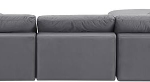 Meridian Furniture 189Grey-Sec4A Comfy Collection Modern | Contemporary Upholstered Modular Sectional, Soft Grey Velvet, Down Feather Cushions, 119" W x 79" D x 34.5" H, Grey