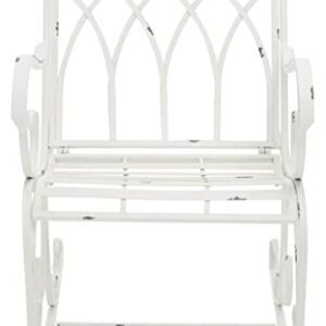 SAFAVIEH Outdoor Collection Medrano Victorian Antique White Wrought Iron Rocking Chair