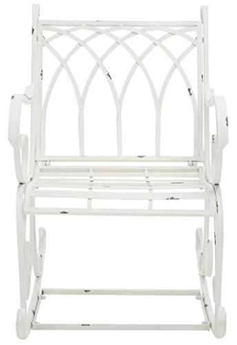 SAFAVIEH Outdoor Collection Medrano Victorian Antique White Wrought Iron Rocking Chair