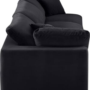 Meridian Furniture 189Black-S119 Comfy Collection Modern | Contemporary Upholstered Modular Sofa with Soft Black Velvet, Down Feather Cushions, 119" W x 40" D x 34.5" H, Black