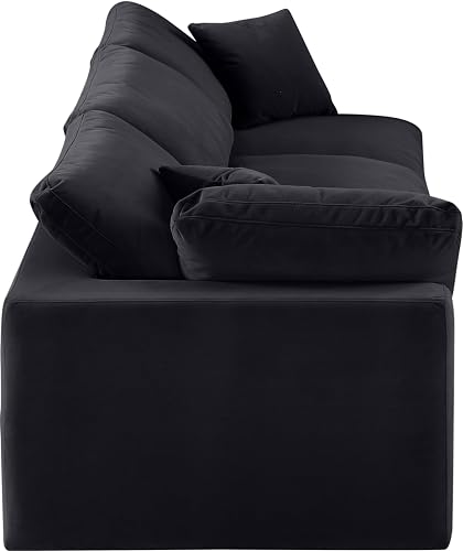 Meridian Furniture 189Black-S119 Comfy Collection Modern | Contemporary Upholstered Modular Sofa with Soft Black Velvet, Down Feather Cushions, 119" W x 40" D x 34.5" H, Black