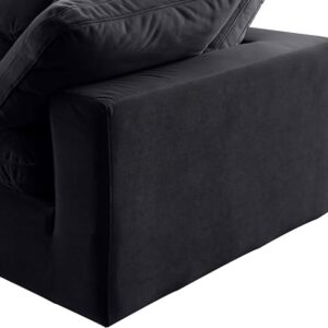 Meridian Furniture 189Black-S119 Comfy Collection Modern | Contemporary Upholstered Modular Sofa with Soft Black Velvet, Down Feather Cushions, 119" W x 40" D x 34.5" H, Black