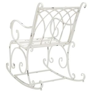 SAFAVIEH Outdoor Collection Medrano Victorian Antique White Wrought Iron Rocking Chair