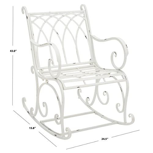 SAFAVIEH Outdoor Collection Medrano Victorian Antique White Wrought Iron Rocking Chair