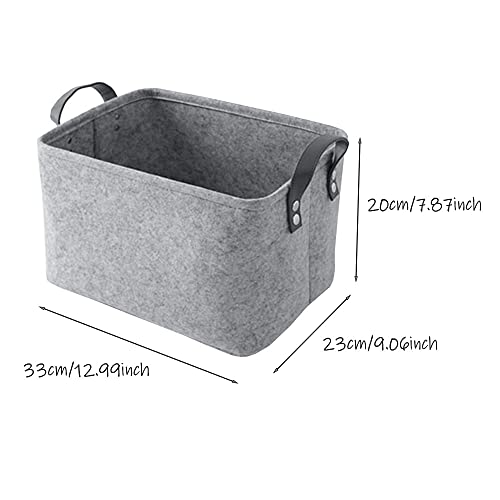 Kaizuca 2 Piece Felt Fabric Baskets, Toy Organiser Cube, Felt Storage Box, Foldable, with Two Handles, for Clothes, Towel, Toiletry, Baby Products, Books (Gray)