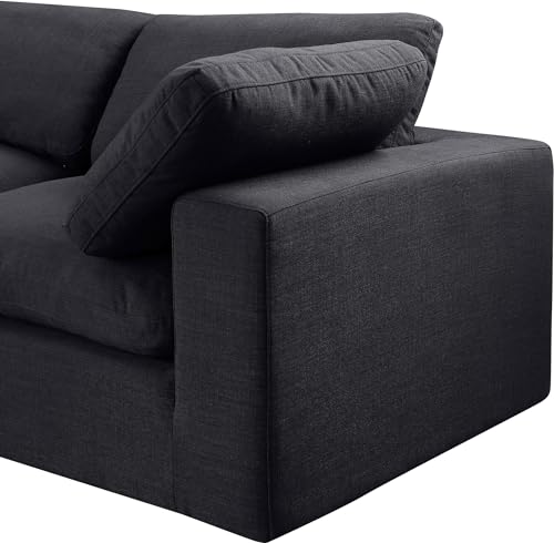 Meridian Furniture 187Black-Sec4A Comfy Collection Modern | Contemporary Upholstered Modular Sectional, Black Linen Textured Fabric Upholstery, Down Feather Cusions, 119" W x 79" D x 34.5" H, Black