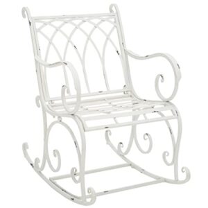 SAFAVIEH Outdoor Collection Medrano Victorian Antique White Wrought Iron Rocking Chair