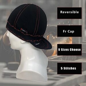 Fullsheild Reversible Welding Cap Flame Resistant CAT 2 Protective FR Welder Hats 6 Pannel Midweight Printed for Men Women 2PCS 7 3/8