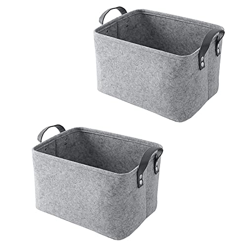 Kaizuca 2 Piece Felt Fabric Baskets, Toy Organiser Cube, Felt Storage Box, Foldable, with Two Handles, for Clothes, Towel, Toiletry, Baby Products, Books (Gray)