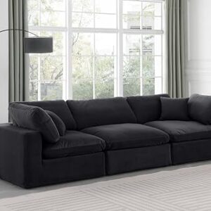 Meridian Furniture 189Black-S119 Comfy Collection Modern | Contemporary Upholstered Modular Sofa with Soft Black Velvet, Down Feather Cushions, 119" W x 40" D x 34.5" H, Black