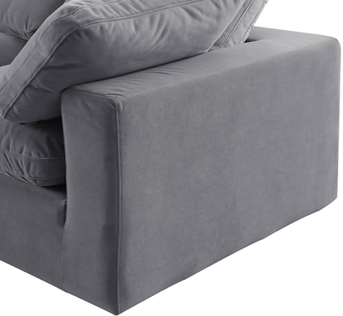 Meridian Furniture 189Grey-Sec4A Comfy Collection Modern | Contemporary Upholstered Modular Sectional, Soft Grey Velvet, Down Feather Cushions, 119" W x 79" D x 34.5" H, Grey