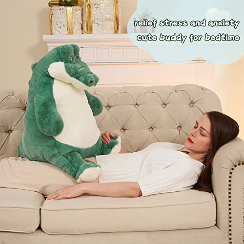 Muiteiur 6lbs 28 inch Weighted Alligator Stuffed Animals, Large Weighted Stuffed Crocodile Soft Plush Pillow, Green Alligator Stuffed Toy Gift for Kids Adults