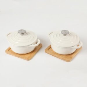 hawok enameled cast iron mini dutch oven,dia5.51inch,23oz, set of 2 creamy white