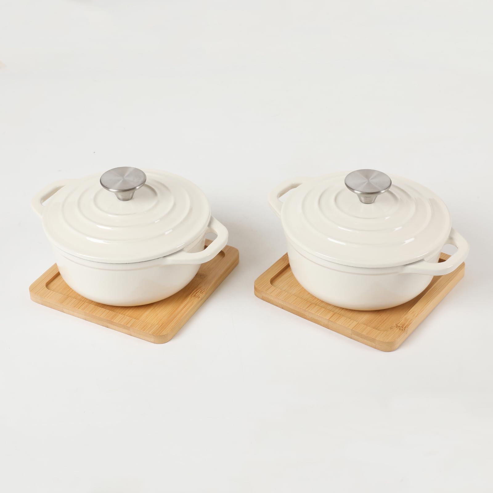 HAWOK Enameled Cast Iron Mini Dutch Oven,Dia5.51inch,23oz, Set of 2 Creamy white