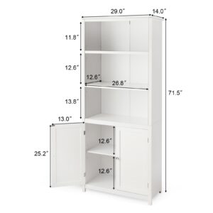 IFANNY Tall Bookshelf with Doors, 3 Shelf Bookcase with Storage Cabinet, Vertical Bookshelves and Bookcases, Modern Display Shelf, Wood Book Shelf for Bedroom, Living Room, Home Office (White)