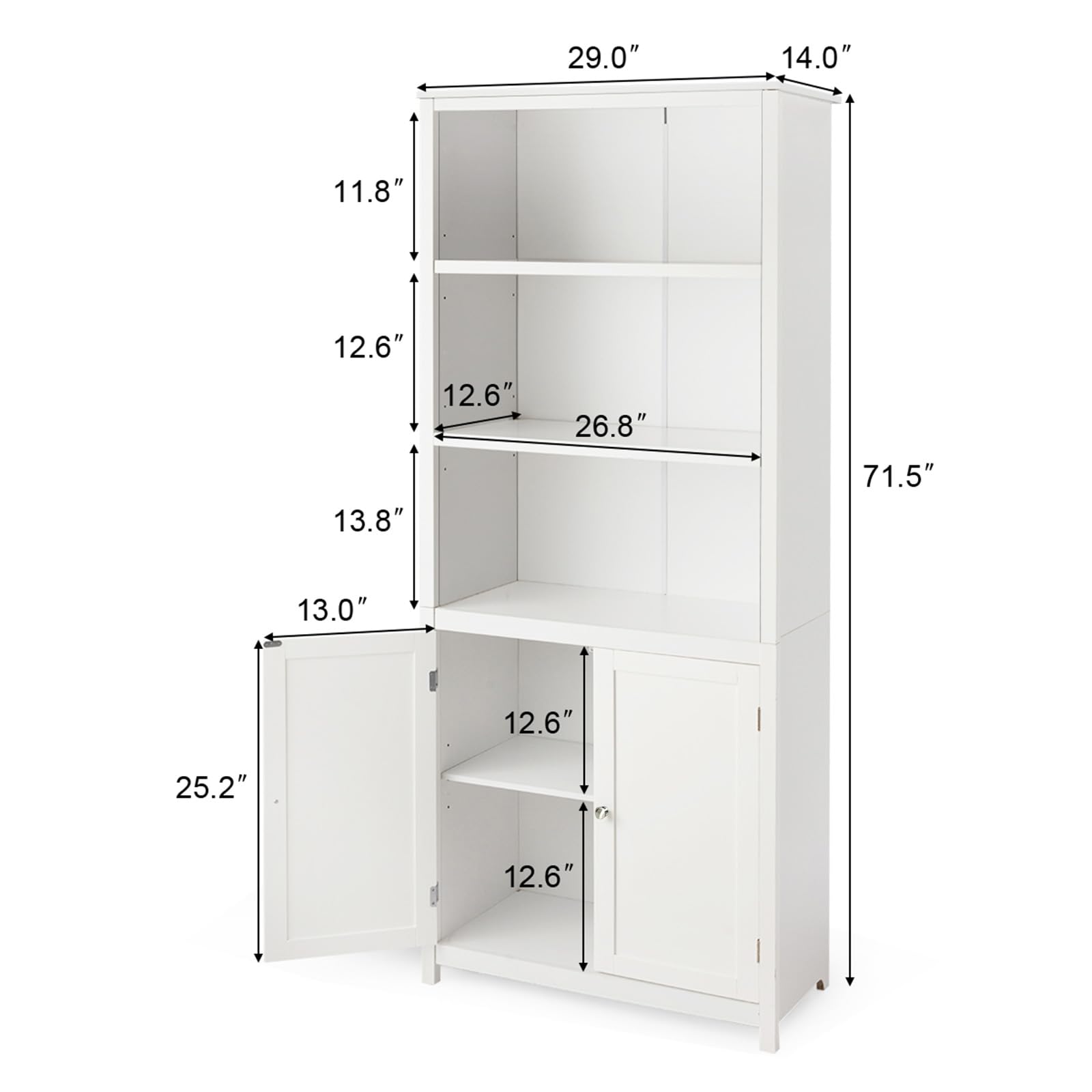 IFANNY Tall Bookshelf with Doors, 3 Shelf Bookcase with Storage Cabinet, Vertical Bookshelves and Bookcases, Modern Display Shelf, Wood Book Shelf for Bedroom, Living Room, Home Office (White)