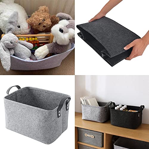 Kaizuca 2 Piece Felt Fabric Baskets, Toy Organiser Cube, Felt Storage Box, Foldable, with Two Handles, for Clothes, Towel, Toiletry, Baby Products, Books (Gray)