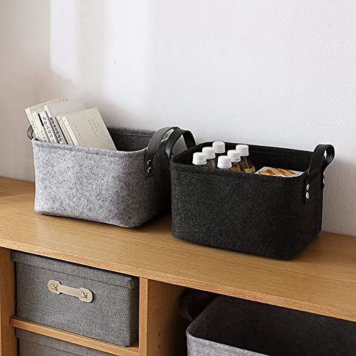 Kaizuca 2 Piece Felt Fabric Baskets, Toy Organiser Cube, Felt Storage Box, Foldable, with Two Handles, for Clothes, Towel, Toiletry, Baby Products, Books (Gray)