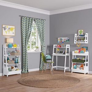 RiverRidge Kids 4-Tier Ladder Shelf Bookcase with Toy Organizer Bin 2 Gray Fabric Folding Bins and Spacious Open Shelves Display Stand for Books Toys & Games