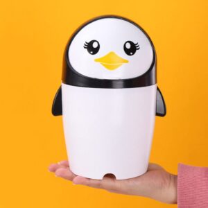 STOBAZA Penguin Trash Can Car Home Cute Garbage Bin Lid Bedroom Office Desk Countertop Animal Shaped Wastebasket Container Kids