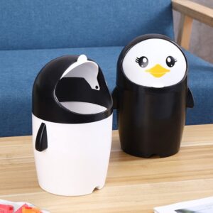 STOBAZA Penguin Trash Can Car Home Cute Garbage Bin Lid Bedroom Office Desk Countertop Animal Shaped Wastebasket Container Kids