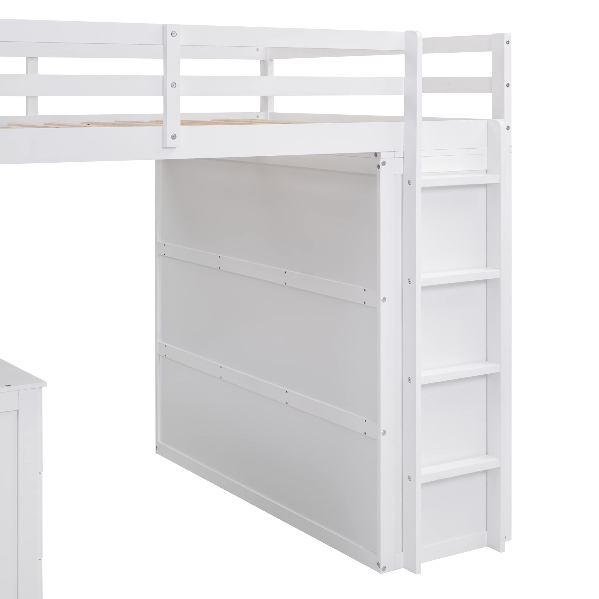 Harper & Bright Designs Full Size Loft Bed with Desk and Wardrobe, Solid Wood Loft Bed Frame with Storage Drawers, for Kids Teens Adults (Full, White)