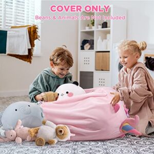 GAGAKU Stuffed Animal Bean Bag Cover Toy Storage, 24 Inches Kids Bean Bag Chair Cover ONLY Pink Unicorn Large Zipper Bean Bag for Organizing Kids Plush Toys Home Supplies (Cover Only)