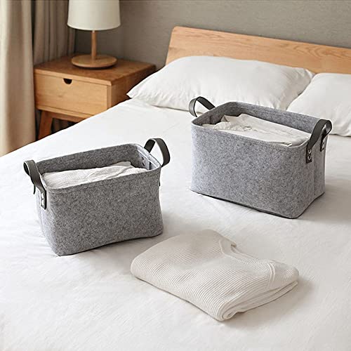 Kaizuca 2 Piece Felt Fabric Baskets, Toy Organiser Cube, Felt Storage Box, Foldable, with Two Handles, for Clothes, Towel, Toiletry, Baby Products, Books (Gray)