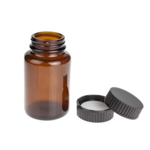 alwsci wide mouth 3oz amber glass paker bottles 100ml with 38-400 black ribbed lids (24pcs)