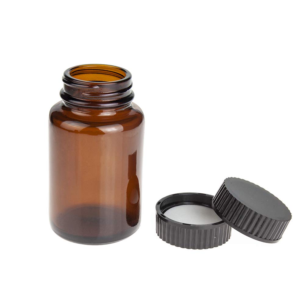 ALWSCI Wide Mouth 3oz Amber Glass Paker Bottles 100ml with 38-400 Black Ribbed Lids (24PCS)