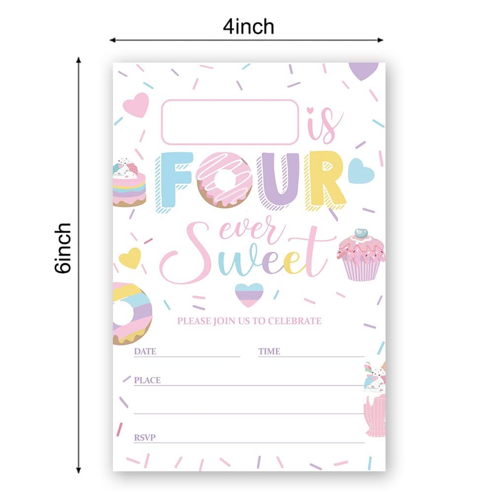 LoaHak Four Ever Sweet Birthday Invitation, Donut Invitation, Donut party favors for kids, birthday party invitations. (011)