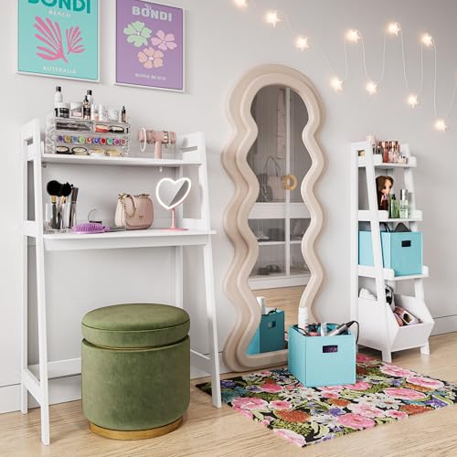 RiverRidge Kids Desk with Ladder Shelf - White Writing Table for Homework, Arts & Crafts - Spacious Tabletop with Open Shelf - Compact Design - Easy Assembly Kids Table for School-Age Children