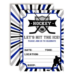 amanda creation blue & gray hockey birthday party invitations, 20 5x7 fill-in cards with twenty white envelopes