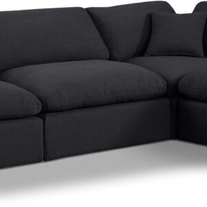 Meridian Furniture 187Black-Sec4A Comfy Collection Modern | Contemporary Upholstered Modular Sectional, Black Linen Textured Fabric Upholstery, Down Feather Cusions, 119" W x 79" D x 34.5" H, Black