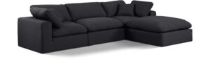 meridian furniture 187black-sec4a comfy collection modern | contemporary upholstered modular sectional, black linen textured fabric upholstery, down feather cusions, 119" w x 79" d x 34.5" h, black