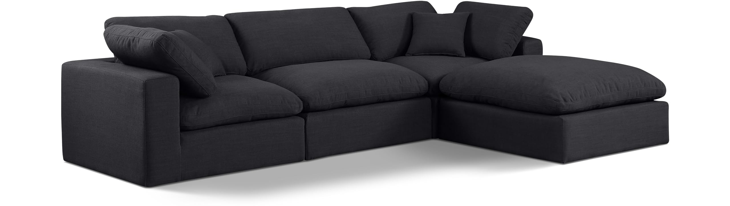 Meridian Furniture 187Black-Sec4A Comfy Collection Modern | Contemporary Upholstered Modular Sectional, Black Linen Textured Fabric Upholstery, Down Feather Cusions, 119" W x 79" D x 34.5" H, Black