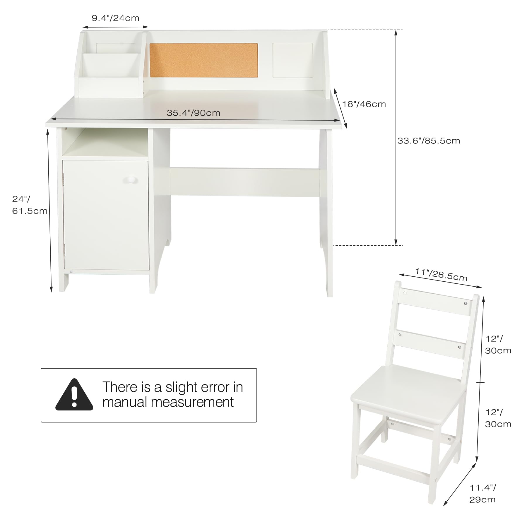 RedSwing Kids Study Desk and Chair Set, 35 Inch Writing Desk with Hutch, Cabinet, Bulletin Board, Student's Study Computer Workstation & Writing Table for Home School Use