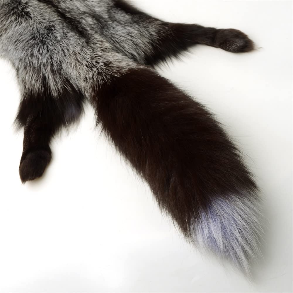 Genuine Natural Tanned Silver Fox Hides Fur Pelts Graded 1 Real Fox Skin Hides for Fly Tying Crafts Fur Coats Trapping Fur Taxidermy Decor Scraps 44-49 inch Silver