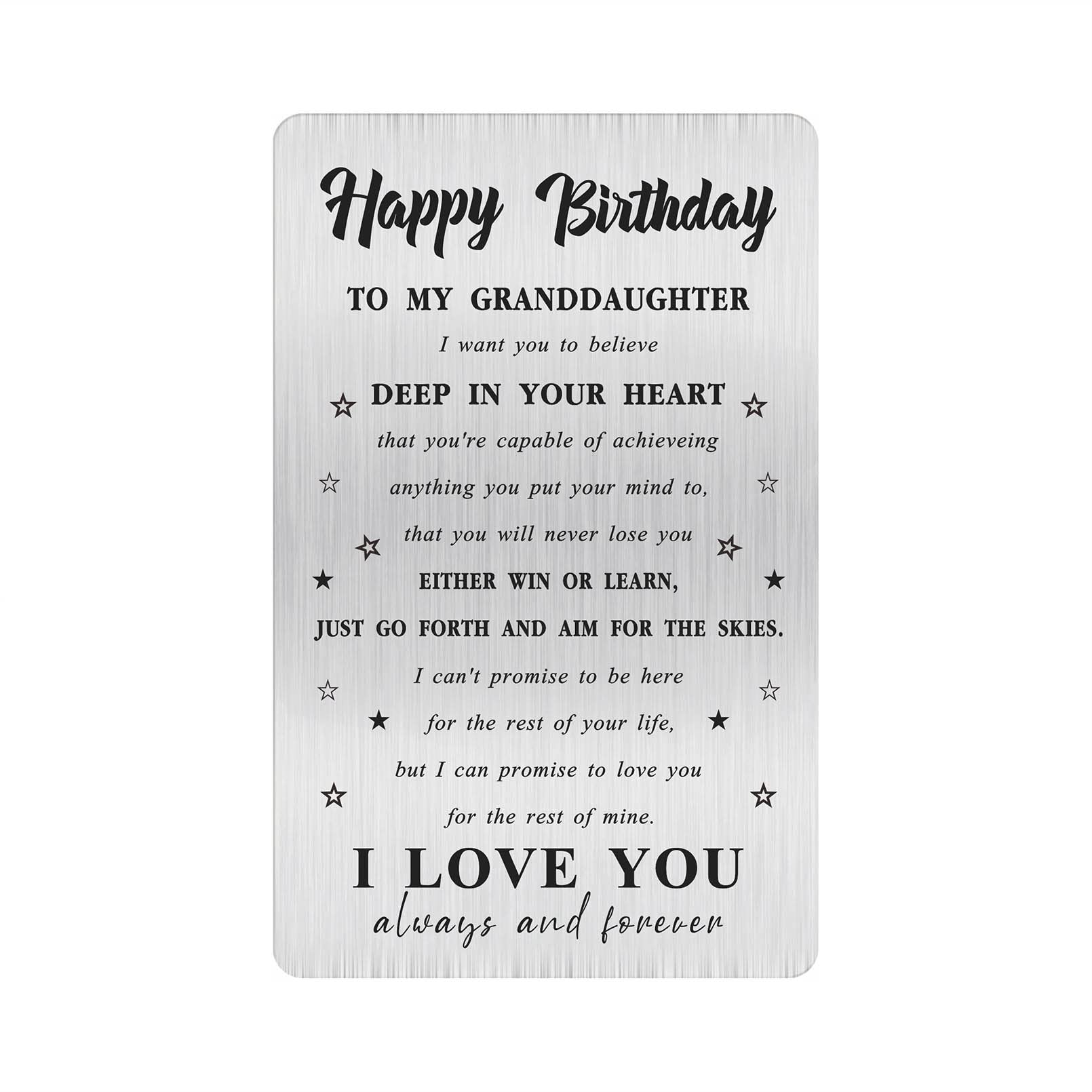 Alotozo Happy Birthday Granddaughter Card - Birthday Gifts for Granddaughter - to My Granddaughter Bday Engraved Wallet Card Inserts