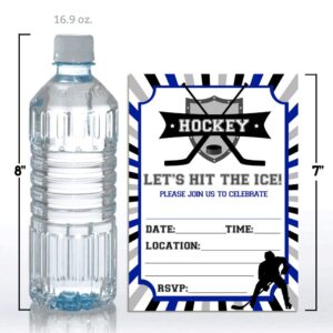 Amanda Creation Blue & Gray Hockey Birthday Party Invitations, 20 5x7 Fill-In Cards with Twenty White Envelopes