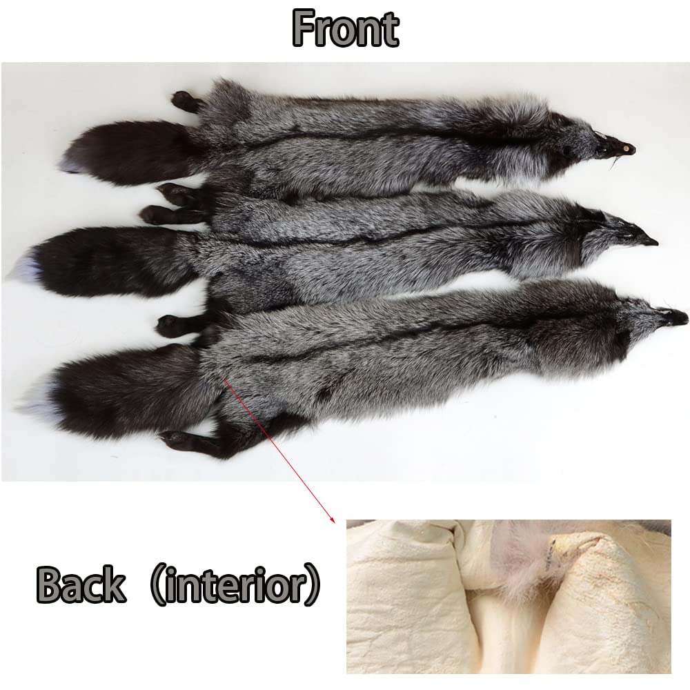 Genuine Natural Tanned Silver Fox Hides Fur Pelts Graded 1 Real Fox Skin Hides for Fly Tying Crafts Fur Coats Trapping Fur Taxidermy Decor Scraps 44-49 inch Silver