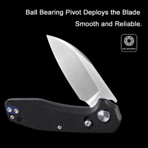 WIN+ Pocket Knife, Folding Knife with Button Lock, EDC Knife with Axis Lock and Ball Bearing, D2 Tactical Knife with G10 Handle, Survival Knives for Camping W3435 (A-Black-G10)