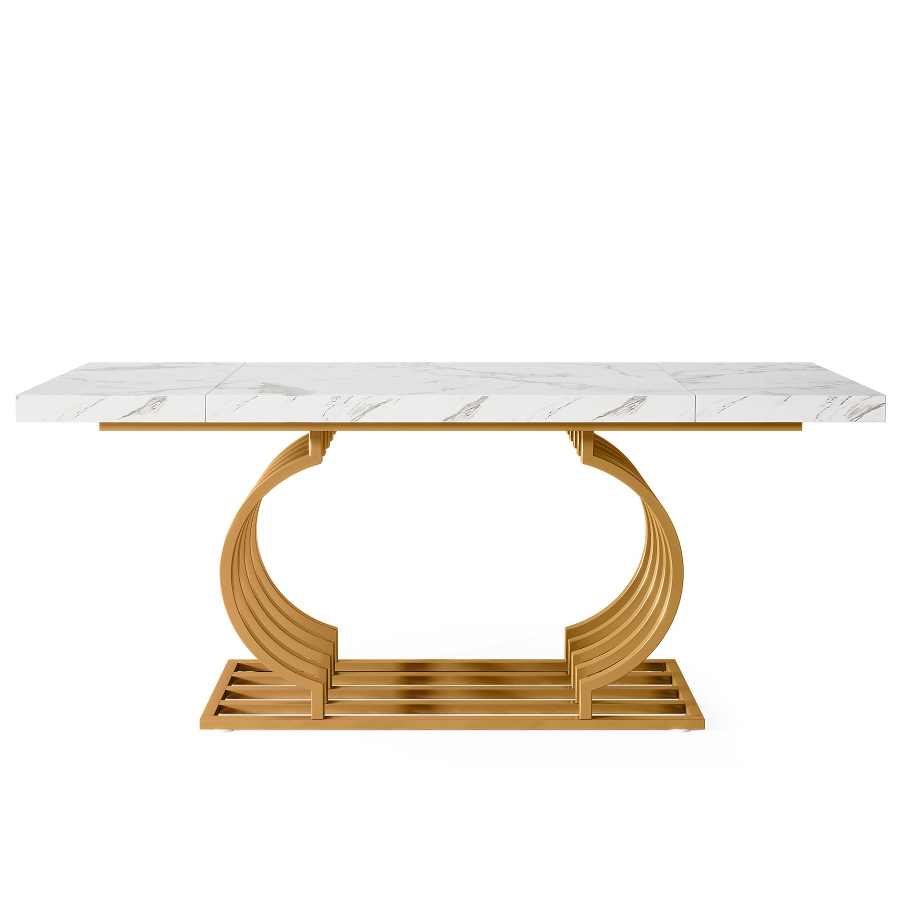 Tribesigns 63" Modern Office Desk, White and Gold Executive Desk, Large Computer Desk Home Office Desk with Gold Metal Frame, Wood Workstation Study Writing Desk