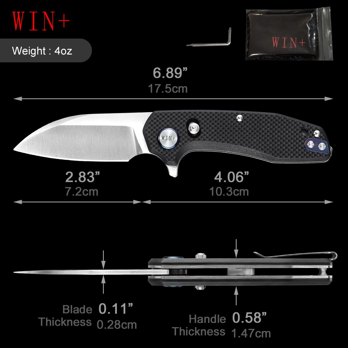 WIN+ Pocket Knife, Folding Knife with Button Lock, EDC Knife with Axis Lock and Ball Bearing, D2 Tactical Knife with G10 Handle, Survival Knives for Camping W3435 (A-Black-G10)