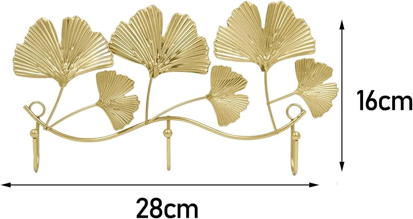 Lindagary Metal Wall Hook Ginkgo Leaf Coat Hook Wall Mounted Leaves Key Hangers Decorative Entryway Key Hook for Wall Entryway Decor