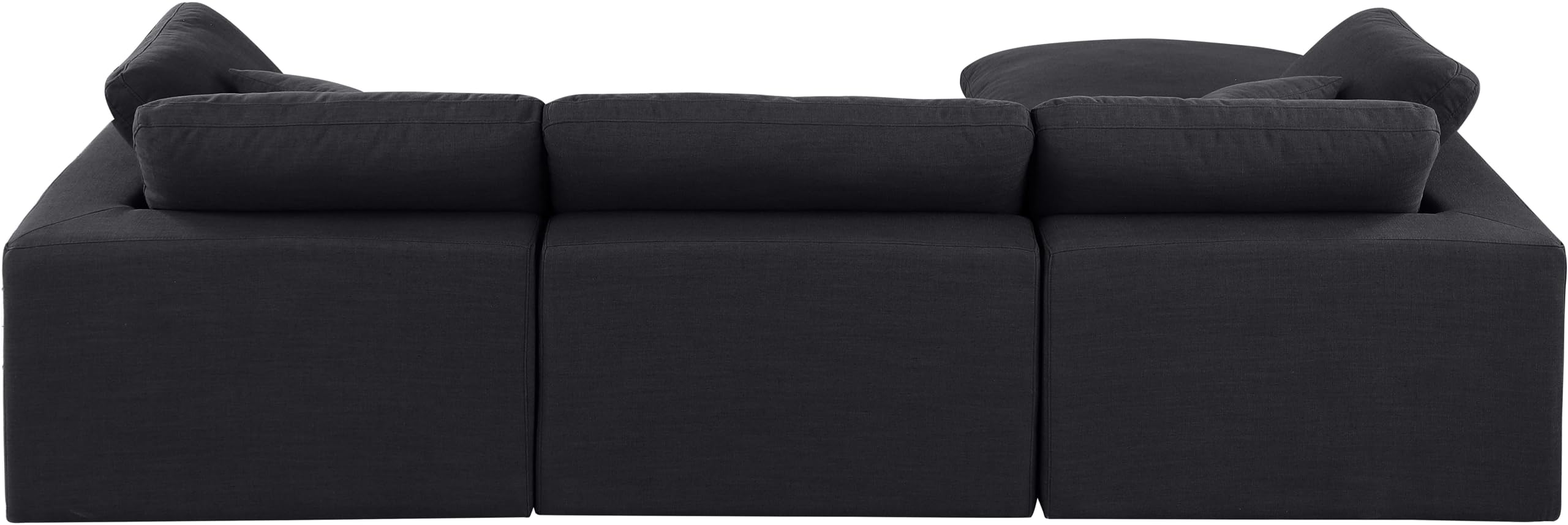 Meridian Furniture 187Black-Sec4A Comfy Collection Modern | Contemporary Upholstered Modular Sectional, Black Linen Textured Fabric Upholstery, Down Feather Cusions, 119" W x 79" D x 34.5" H, Black