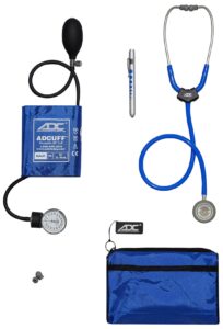 adc pro's combo kit ad768619kit with 619 adscope lite ultra-lite clinician stethoscope, 76011 aneroid sphygmomanometer blood pressure cuff plus penlight and 768 carrying case, royal