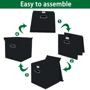 STOREONE Foldable Storage Bins Cubes Storage Organizer With Lid,Fabric Cube Storage Box With Handle,For Home Bedroom Office,Closet, Clothes, Toys,3 Pack,（Black