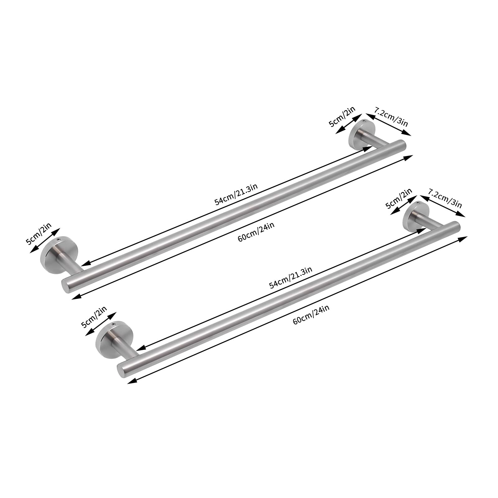 Bath Towel Bar, 24 Inch 304 Stainless Steel Thicken Towel Rack for Bathroom, 2PCS Towel Holder Brushed Finished Wall Mount Bath Towel Rack for Bathroom Towel Holder